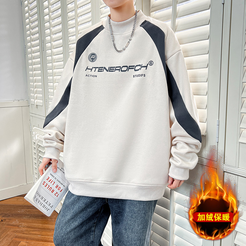 长袖t恤男孩秋冬季新款中学生青少年加绒加厚卫衣宽松大童潮上衣