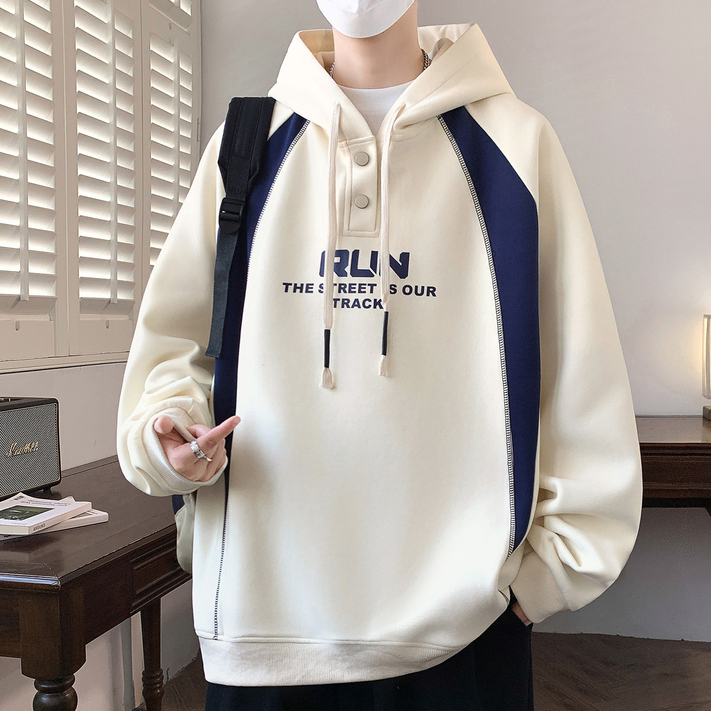 春秋季新款连帽卫衣男生青少年长袖t恤宽松休闲打底衫上衣服潮流