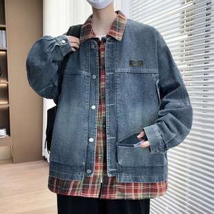 假两件牛仔外套男生春秋季新款大学生青少年休闲帅气夹克男装士潮