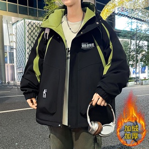外套男孩秋冬季新款加绒加厚青少年宽松夹克保暖冲锋衣服男装潮牌