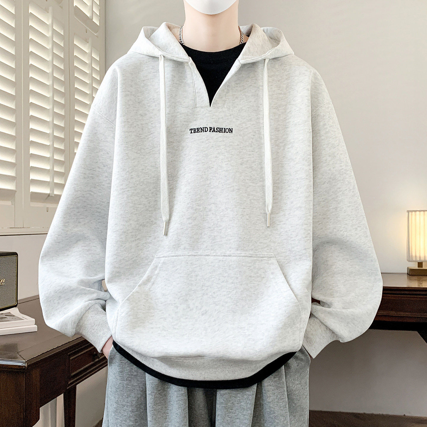 假两件连帽卫衣男孩春秋季初中学生休闲运动新款外套青少年上衣服