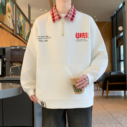 春秋季新款青少年卫衣男生polo领初中高中学生翻领大童上衣服潮装