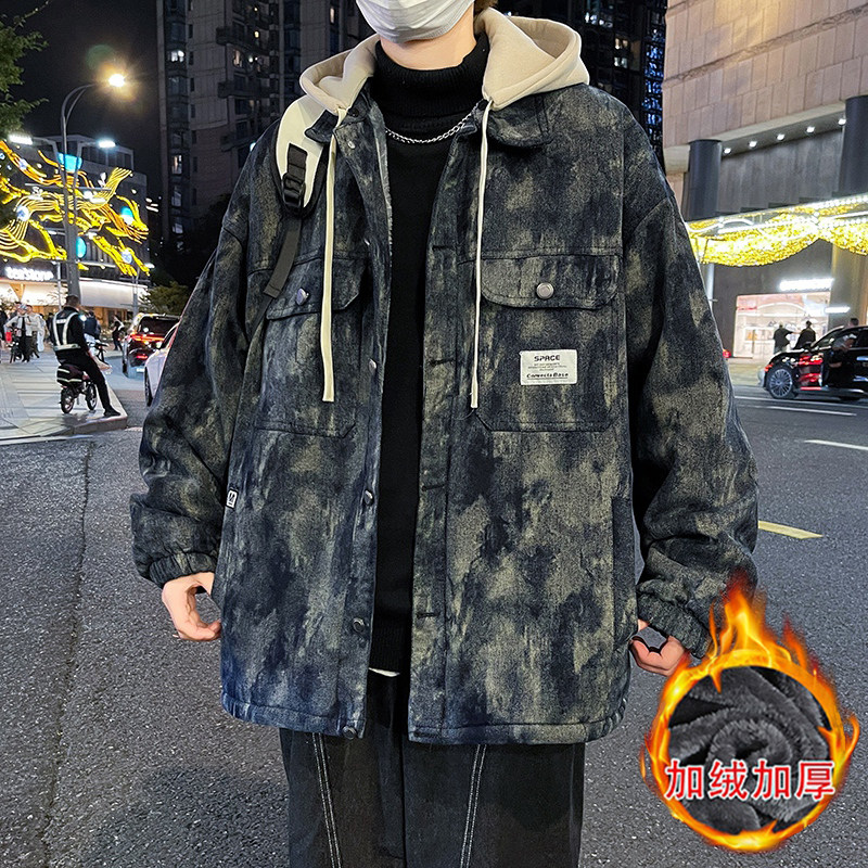 牛仔秋冬季新款加绒加厚外套男生初中学生青少年大童夹克男装士潮