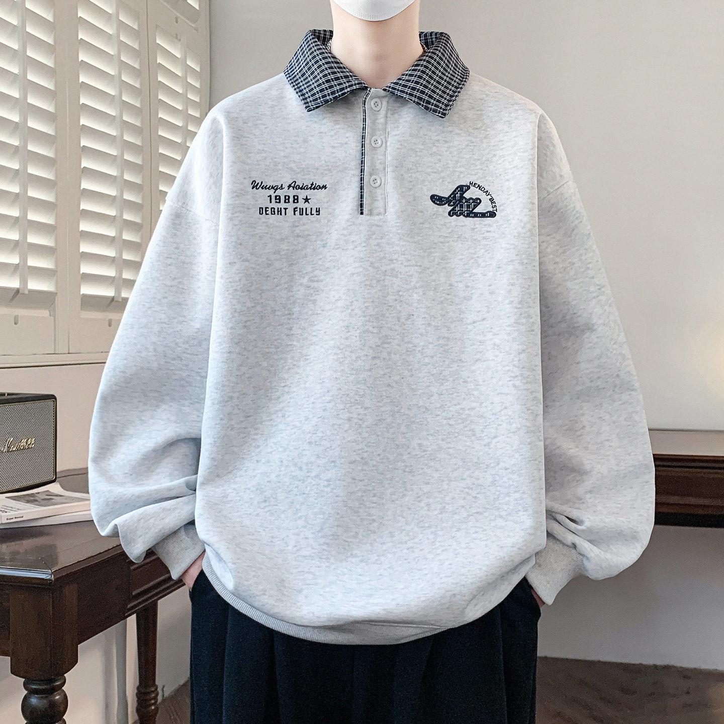 polo衫卫衣男生春秋季新款初高中学生上衣服男装青少年打底衫潮牌