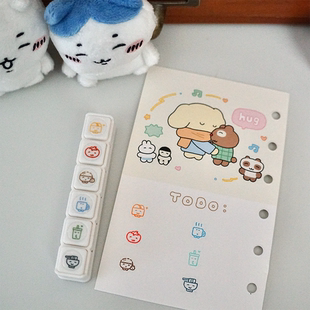 喷嚏士多原创 吃吃六联光敏印章 可爱趣味饮食记录手帐打卡标记章
