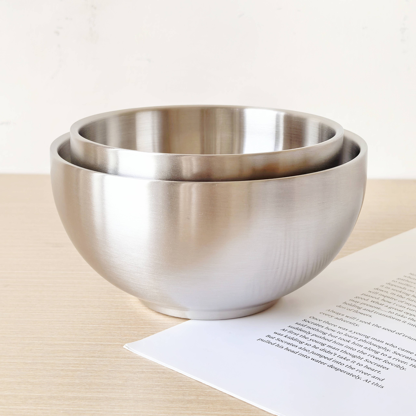 316不锈钢双层碗隔热哑光拉丝家用米饭碗汤碗商用创意韩式