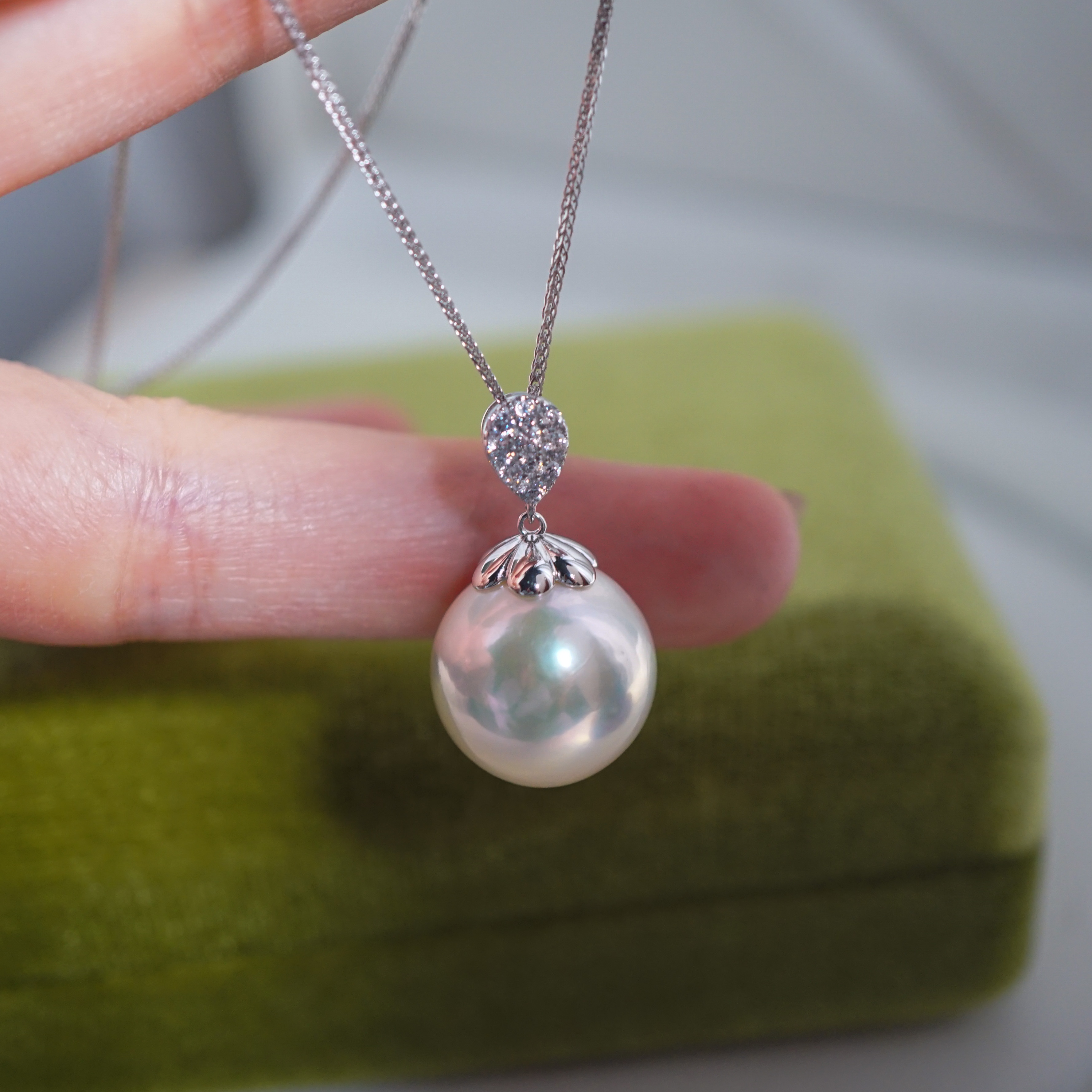 S925银 送银链 超大巨大极亮近全无暇天然白色珍珠项链 16mm