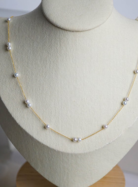 实拍 18K黄金链 极细精致3.5mm天然AK小米珍珠项链40-46.5cm可调