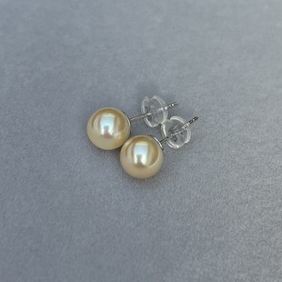 S925纯银极亮正圆近全无瑕天然日本海水akoya珍珠耳环素耳钉7.8mm