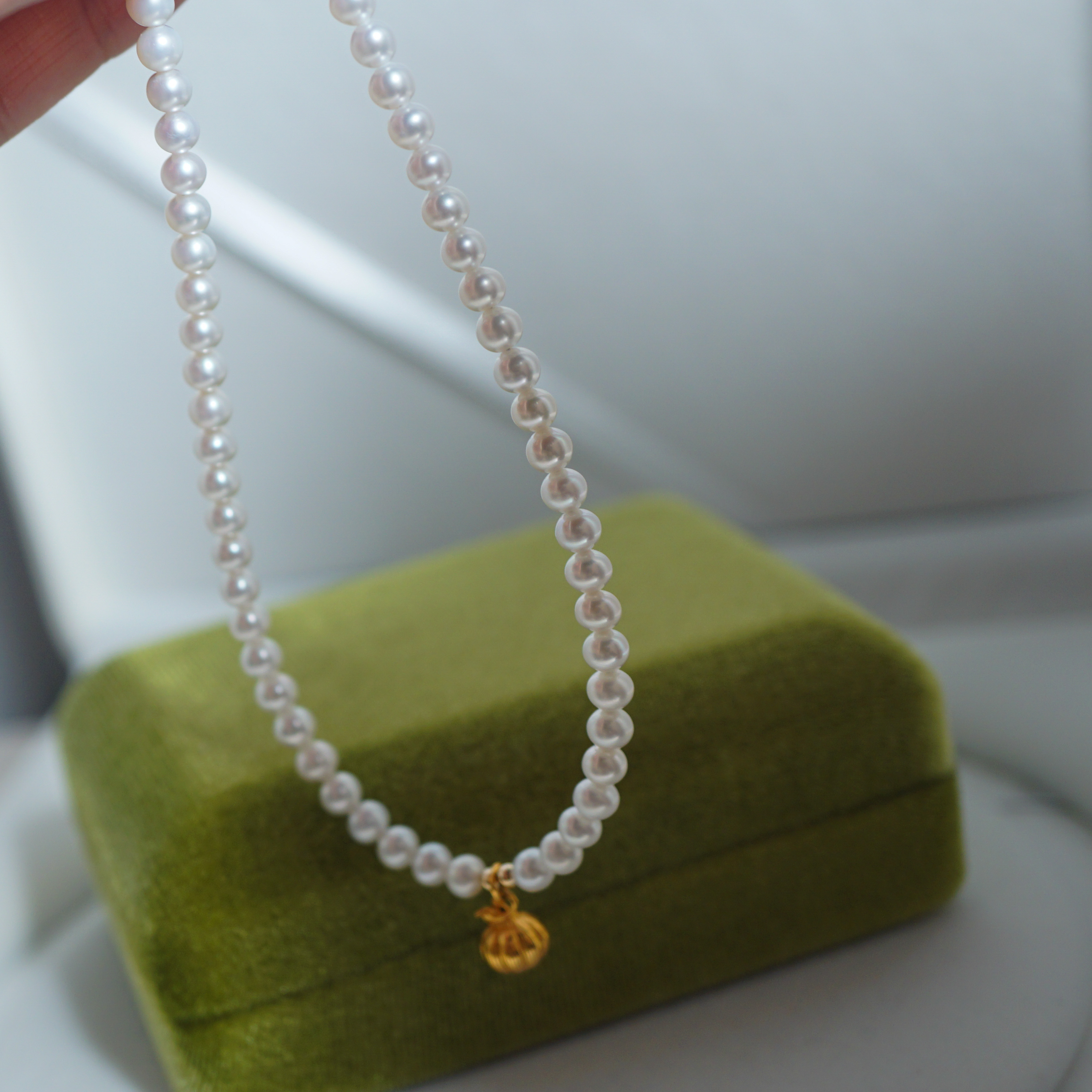 S925银镀金纯白无暇天然白色经典款小珠链 4.5mm 41.5-45.5cm