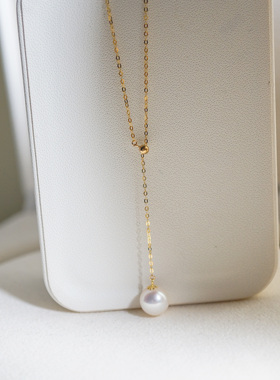 实拍 18K金链 极光正圆丝滑无暇 天然白色AK珍珠项链9mmY链可调节