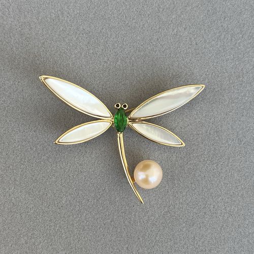 镜面极亮全无暇 天然淡粉色珍珠胸针胸花8.5mm 天然贝壳 蜻蜓