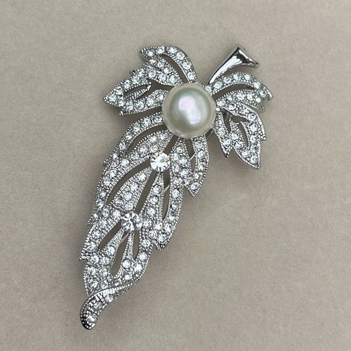 实拍 大颗粒镜面极亮 天然白色珍珠胸针胸花11mm 葡萄叶树叶