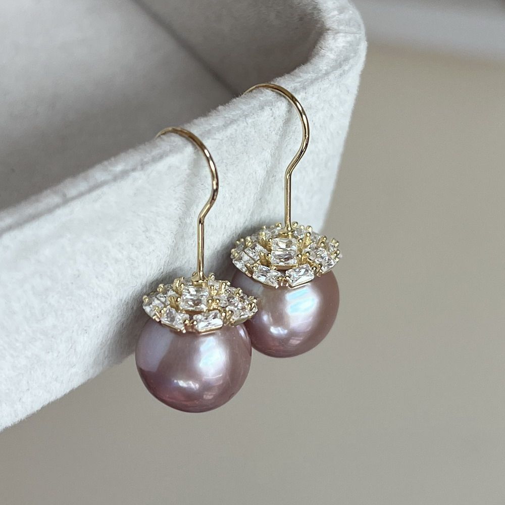 S925银镀金 极亮正圆微瑕 天然紫色珍珠耳环耳钩11.5mm方钻花伞款,珠宝/钻石/翡翠,耳饰,淘宝优惠券,粉丝福利购,淘宝优惠卷