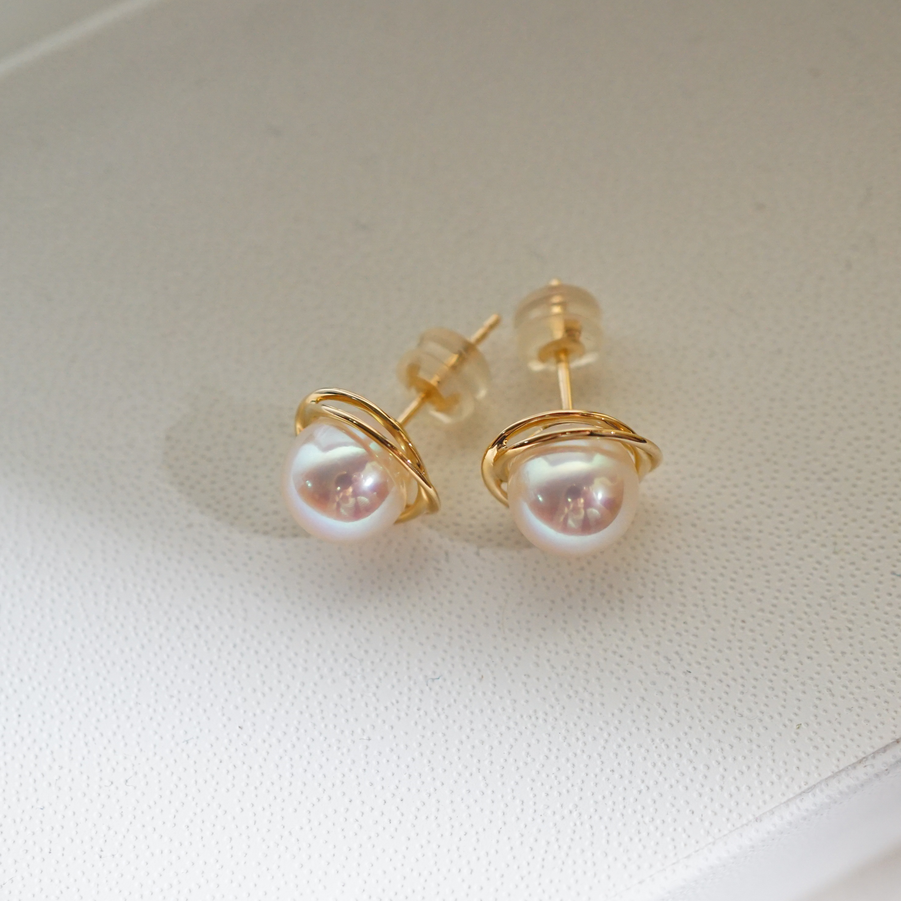 18K 高品质婴儿肌 镜面极强光 正圆无暇 天然AK珍珠耳环耳钉7.9mm