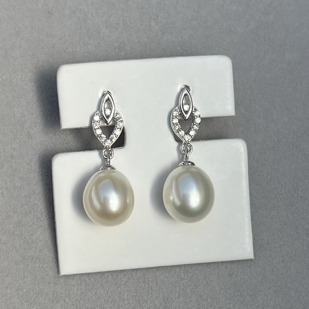 S925纯银 镜面极亮纯白丝滑近全无瑕 天然白色珍珠耳环耳钉10mm