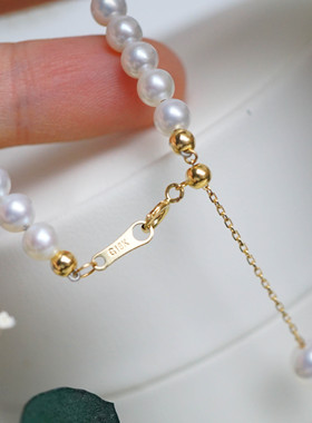 18K 高品质极亮正圆纯白全无瑕 天然白色AK小珍珠项链 4.5-6mm