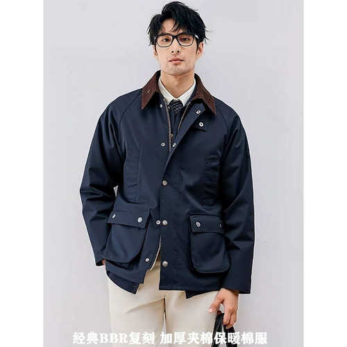 复刻BBR秋冬厚款夹棉阿美咔叽外套巴恩风猎装夹克男风衣英伦棉衣