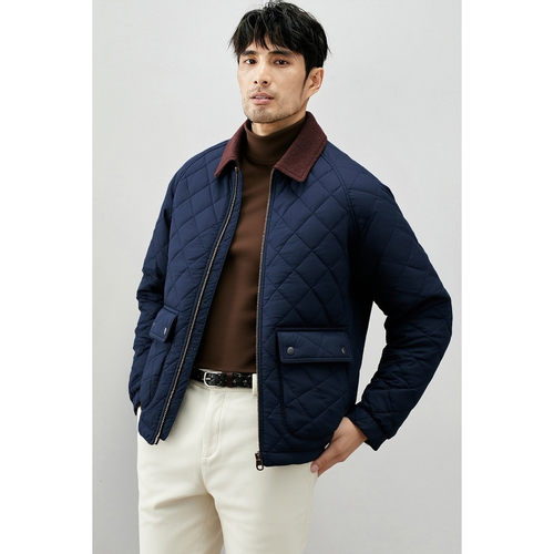 BBR复刻秋冬巴恩风美式复古绗缝菱格翻领棉衣男保暖加厚夹棉外套