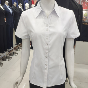 面试上班简约通勤职业正装 白衬衫 短袖 春夏季 工作服V领衬衣 女长袖