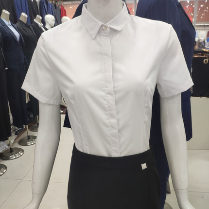 女士白衬衫商务修身免烫竹纤维上班短袖职业装正装工作服蓝色衬衣