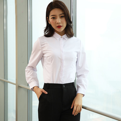 竹纤维百搭风方领面试工装白衬衫