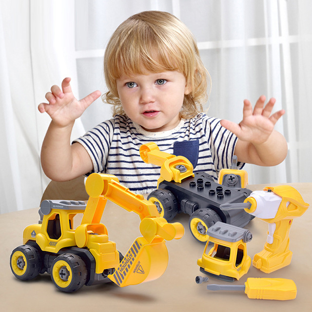 【亏清】雷檬DIY拆装玩具挖掘机搅拌车消防车洒水车组装车可变形