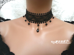 新款女洛丽塔 复古宫廷蕾丝短款项链 项饰 颈饰 黑色颈链项圈七夕
