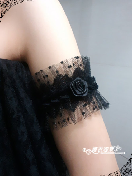 黑玫瑰小花蕾丝臂饰 臂环 臂圈 疤痕 纹身遮盖臂带 女友夜店配饰