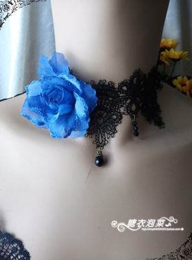 蓝色欧美洛丽塔蕾丝短款锁骨链