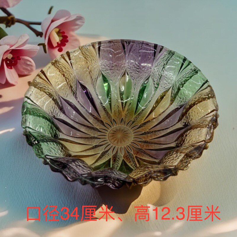 加厚款欧式大号水晶玻璃水果盘现代客厅家用简约干果盘高贵无铅盘