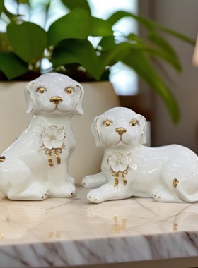 创意现代简约家软装陶瓷手绘鎏金狗对猫福猪储蓄罐工艺品摆件瓷器