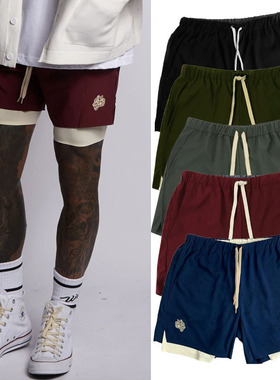 健身训练运动短裤男深蹲双层五分裤衩男防走光中裤带内衬弹力速干