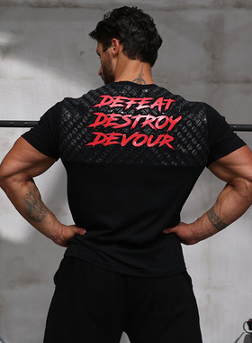 God健身地狱犬防滑T恤深蹲卧推训练大力士举重专业大码力量举短袖