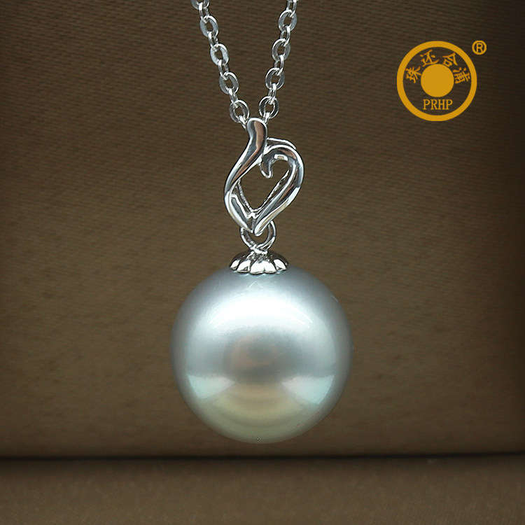 珠还合浦正品 13-14mm  18K金天然海水珍珠大溪地黑珍珠吊坠