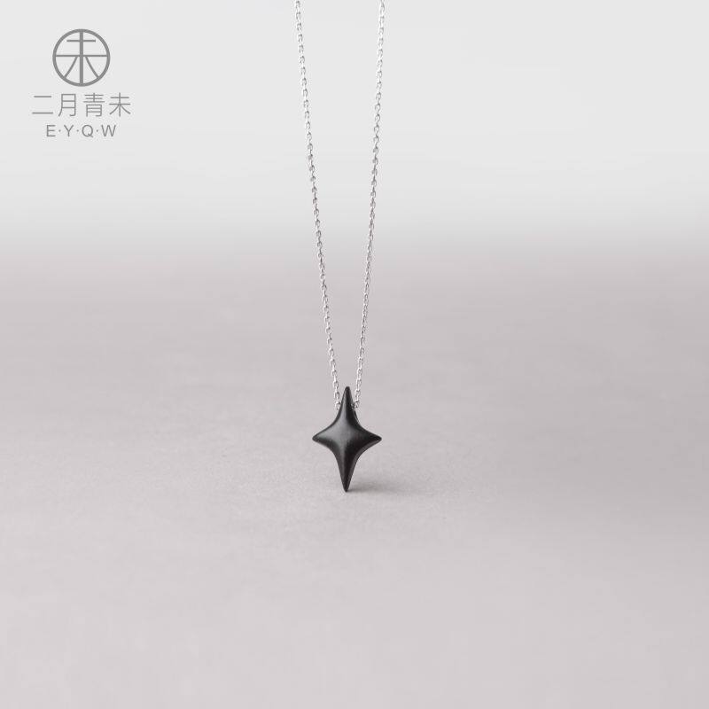 黑檀木纯银十字女原创项链