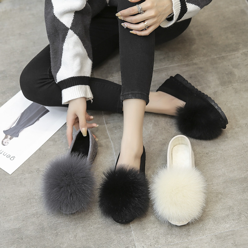 白色毛毛鞋女2024秋冬新款狐狸毛外穿单鞋软底百搭加绒豆豆鞋棉鞋,女鞋,乐福鞋（豆豆鞋）,淘宝优惠券,粉丝福利购,淘宝优惠卷
