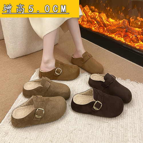 加绒厚底内增高复古一脚蹬勃肯鞋