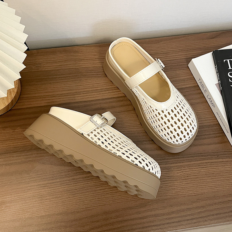 厚底镂空编织包头拖鞋女外穿2026春夏新款一脚蹬透气半拖鞋玛丽珍