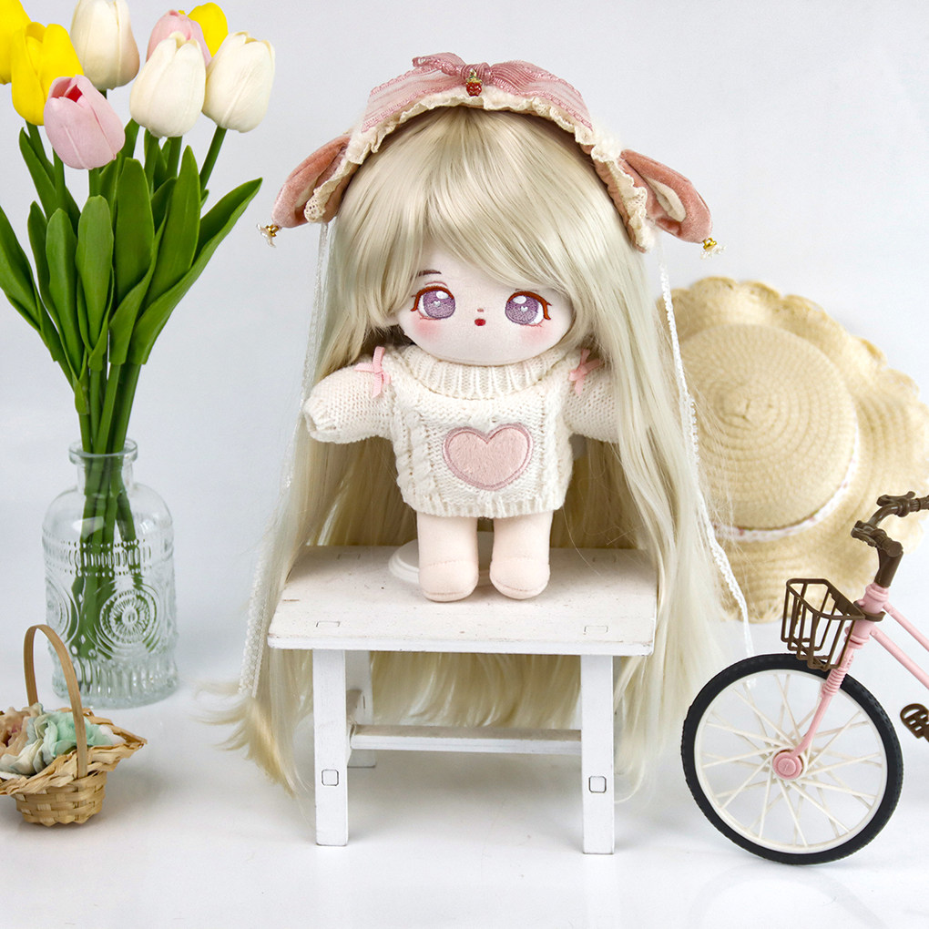 新品现货 20cm棉花娃娃牛奶丝假发 可爱刘海长直发发套 娃用假毛