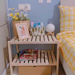 床头柜北欧风卧室置物架实木排骨架落地飘窗收纳架租房改造ins风