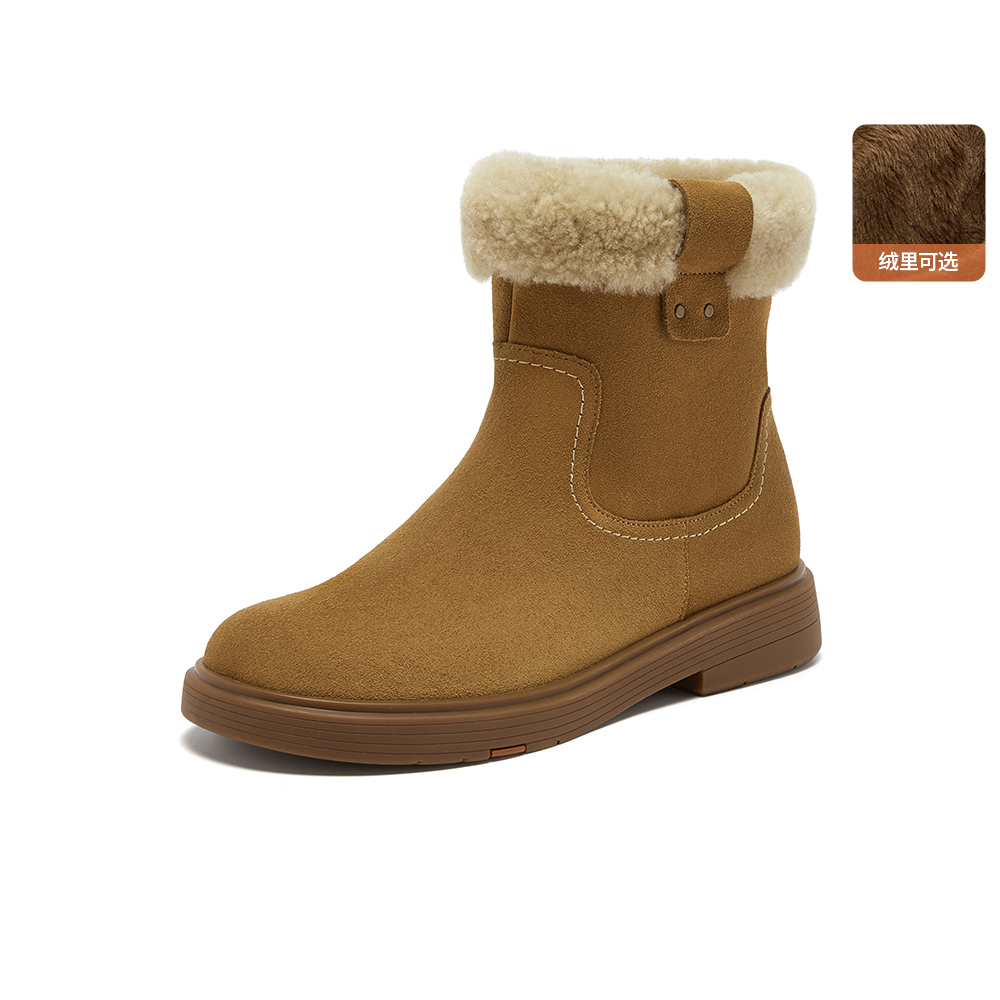 专柜正品Bata雪地靴女2025冬商场新款牛剖皮保暖毛毛短靴AKQ58DD5