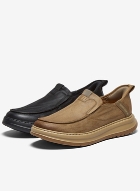 百思图2025秋季商场新款卡其色一脚蹬乐福鞋男休闲皮鞋K8970CM5