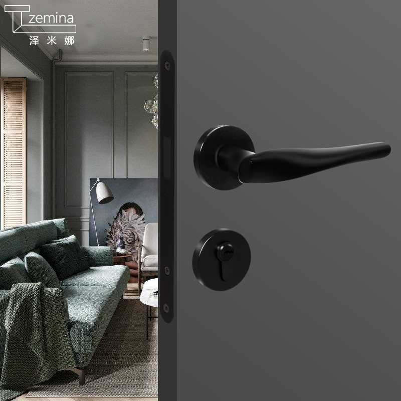 日本通用型实木门黑色房间分体锁