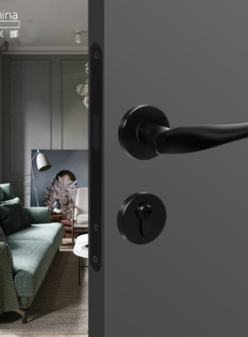 日本保尼卡门锁卧室内房家用通用型实木门锁具黑色静音房间分体锁