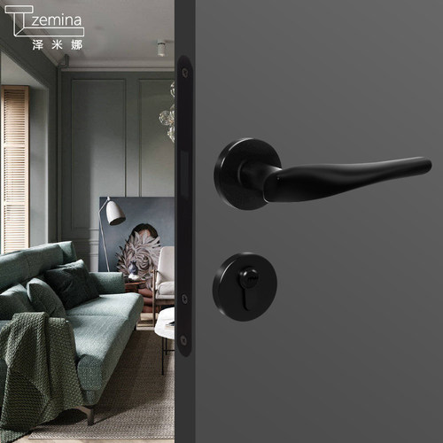 日本通用型实木门黑色房间分体锁