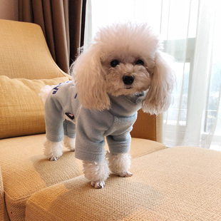 EBAERR宠物衣服四脚冬装 高领舒服毛绒BABY绣花泰迪比熊胖狗衣服