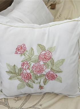 纯棉纯手工刺绣手绣靠垫套40cm（不含芯）玫瑰花图案刺绣精品A211
