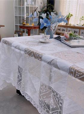 V130 白色菲力网扣大号长方桌布白色麻质170x400cm