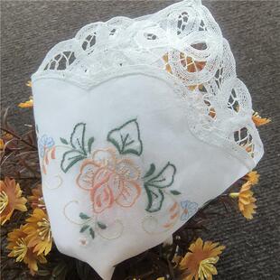 M130-2 百代丽花边 手绣 彩绣花手帕30cm